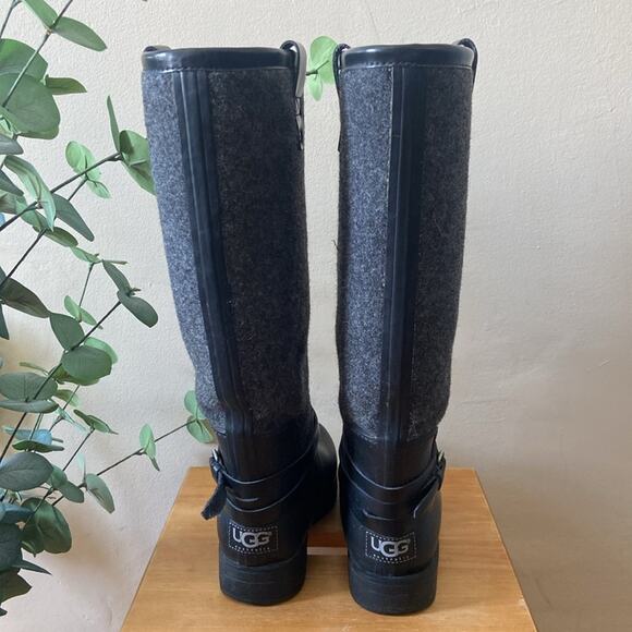 UGG Korynne Rubber High Boot Wellies Rain boot Black Grey Wool size 6 - Picture 3 of 7